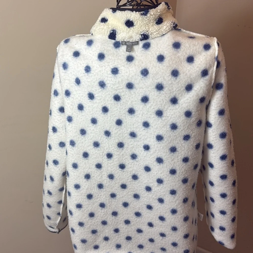 T by Talbots White with Blue Polka Dots Cozy Zippered Jacket - Picture 10 of 10